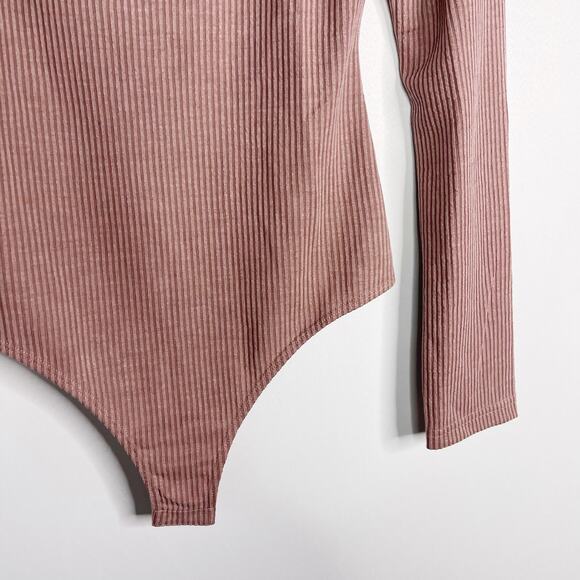 New Le Lis Collection Medium M Mauve Pink Ribbed Cut Out Long Sleeve Bodysuit - Picture 5 of 10